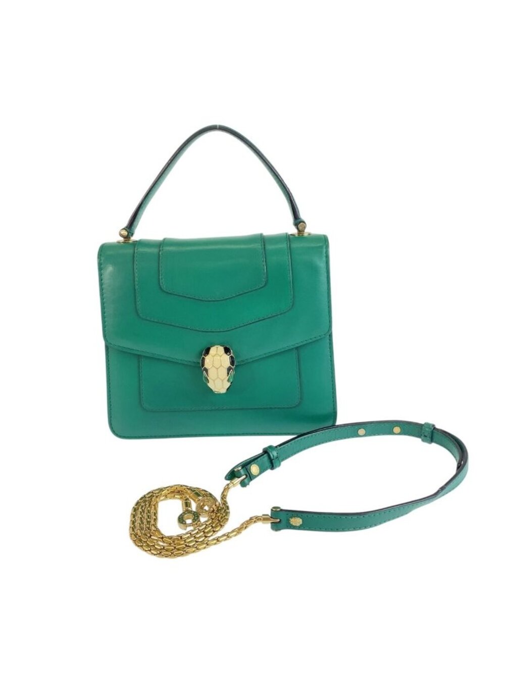 Bvlgari Serpenti Green Gold Leather Metal 2-Way Shoulder Bag